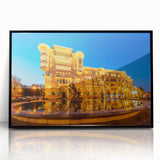 Large abstract wall art featuring a mid-century modernist design with muted earth tones on a framed acrylic print.