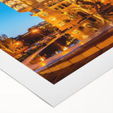 Art deco poster featuring an abstract cityscape in muted gray and blue tones on rolled canvas.