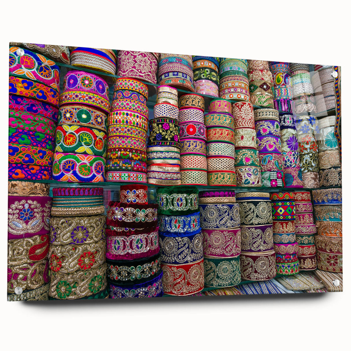 Large abstract wall art depicting a vibrant, colorful Bangladesh scenery on acrylic glass.