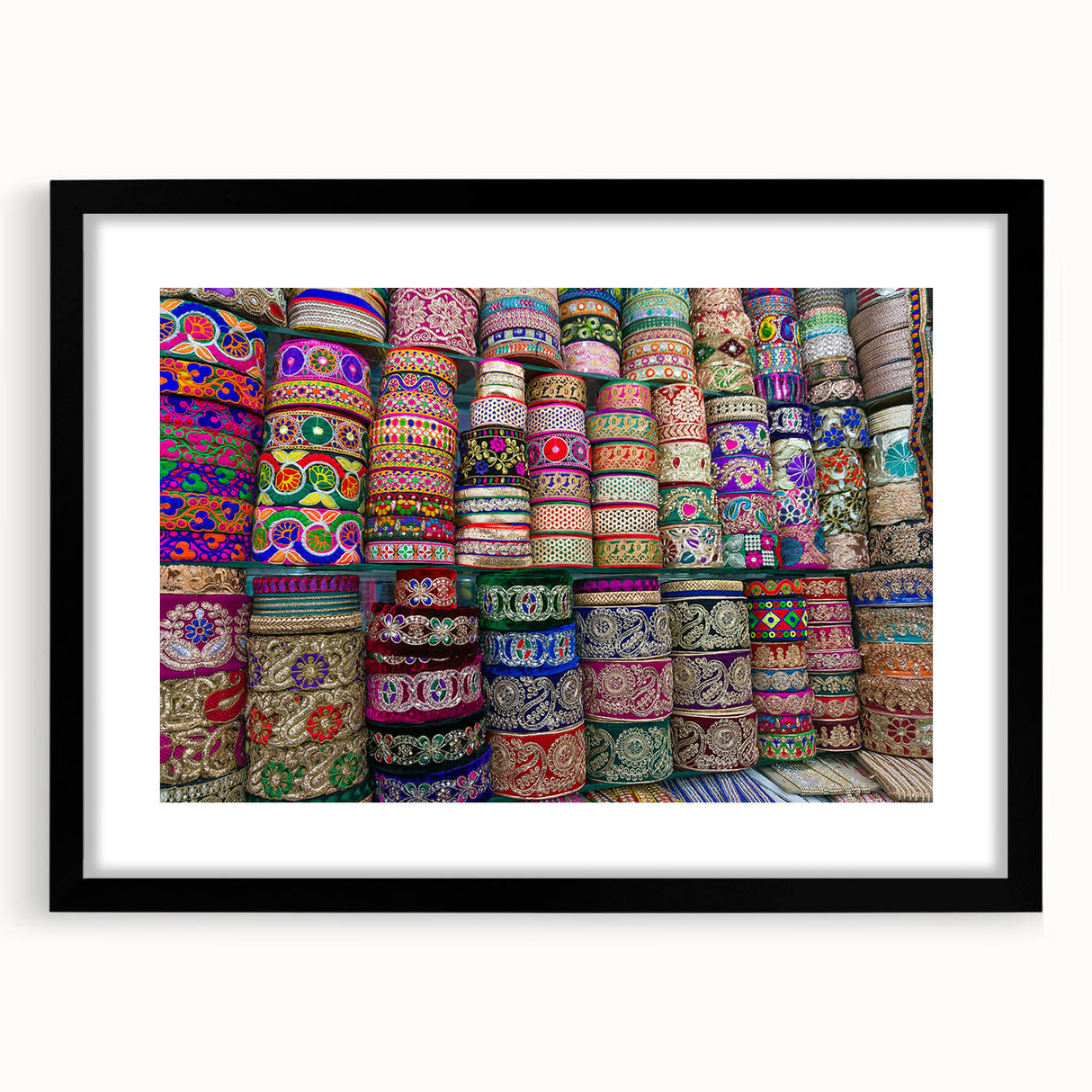 Extra large abstract art print featuring vibrant, colorful textured scenery of Bangladesh on a black framed canvas.