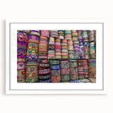 Abstract art print of a Bangladesh rural scene in muted earth tones on a framed white matte canvas.