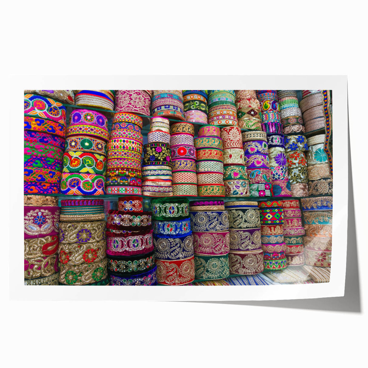 Rolled print of a lush, floral landscape in vibrant greens and blues, ideal for art wall dining room or bathroom.