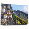 Large abstract wall art of Asian scenery in Bhutan on acrylic glass, featuring earthy and green tones.