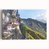 Black and white photograph of Bhutanese landscape on large stretched canvas, ideal for kitchen wall art.