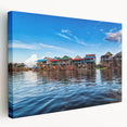 Large stretched canvas featuring a serene Cambodian landscape in muted earth tones, suitable for kitchen wall art.