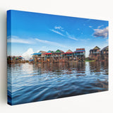 Large stretched canvas featuring a serene Cambodian landscape in muted earth tones, suitable for kitchen wall art.