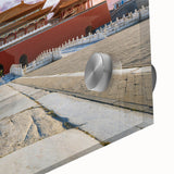 Large abstract depiction of Beijing's cityscape in muted tones on acrylic glass, ideal for dining room art.