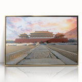 Framed acrylic print of Beijing skyline in gold and black tones, ideal for modern art wall decor.