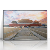 Acrylic print of Beijing skyline in art deco style with muted gray tones, ideal for modern art wall decor.