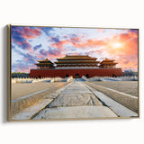 Framed canvas of a vintage-style Beijing landscape in black and gold tones, ideal for bedroom wall art.