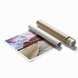 Extra large rolled print of Beijing scenery featuring soft floral accents in muted colors.