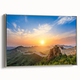 Framed canvas landscape art painting of the Great Wall of China in muted earth tones, ideal for office or study decor.