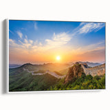 Vintage poster art of the Great Wall of China in muted earth tones on a framed canvas, ideal for living room decor.