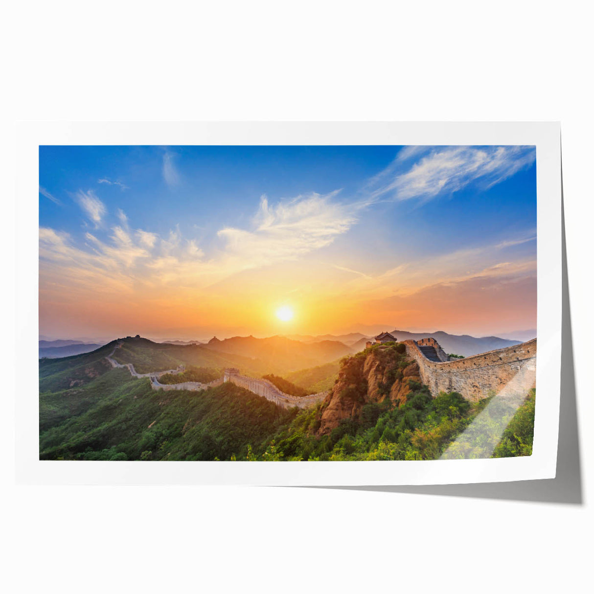 Rolled print of the Great Wall of China in muted earth tones, ideal for art wall dining room.