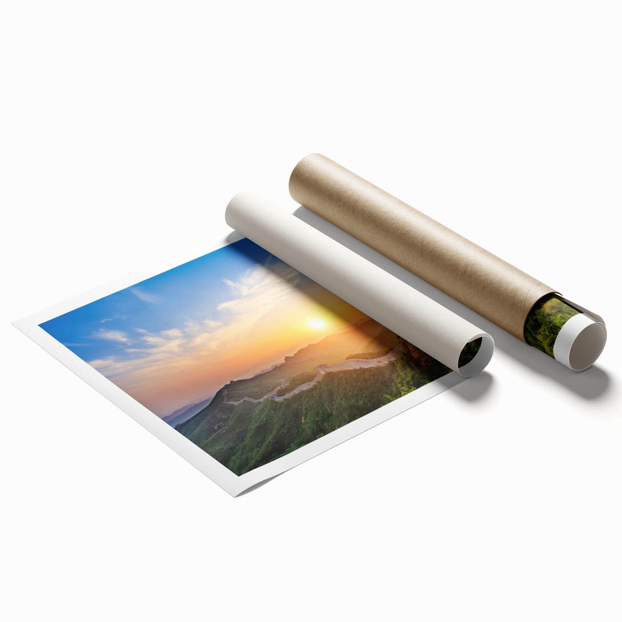 Extra large rolled print of the Great Wall of China in muted earth tones, ideal for classy bathroom wall art.