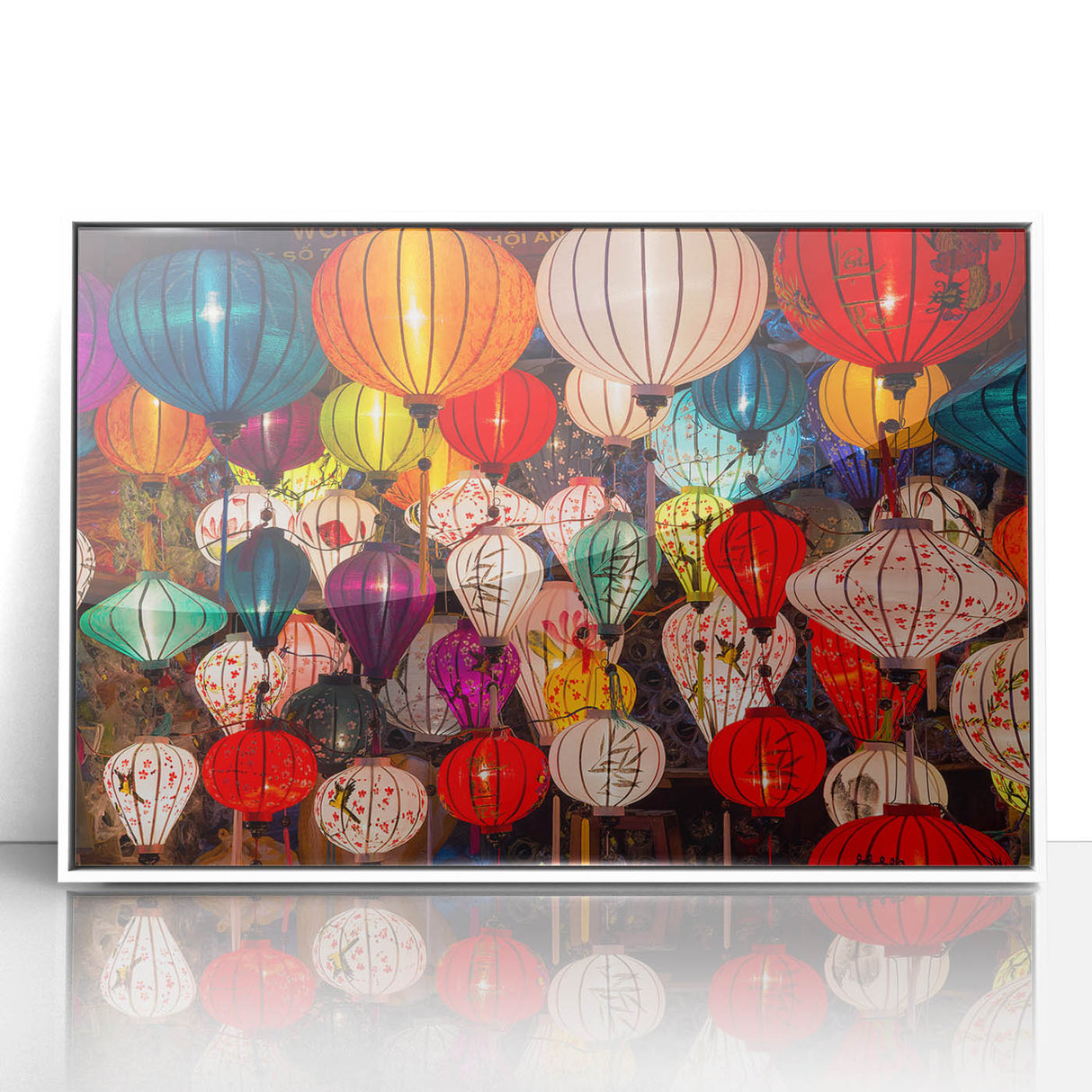 Framed acrylic print of Shanghai skyline in art deco style, with muted gray and blue tones, ideal for modern art wall decor.