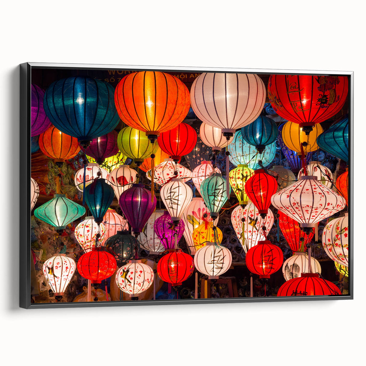 Black and white vintage poster art of Shanghai landscape on framed canvas, ideal for bedroom wall decor.