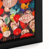 Extra large framed canvas of a textured Shanghai skyline in black with colorful accents, ideal for living room decor.