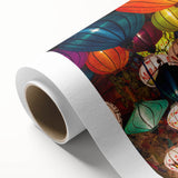 Art Deco poster of Shanghai skyline in muted gold and navy tones on rolled canvas, ideal for nursery wall art.