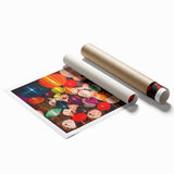 Extra large rolled print of Shanghai skyline with soft pink and purple floral accents, ideal for classy bathroom wall art.