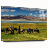 Acrylic print of a Tibetan landscape in muted earth tones, ideal for dining room decor.