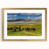 Extra large abstract art print featuring a textured depiction of the Tibet landscape in muted earth tones, framed in gold.