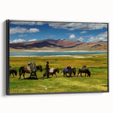 Black and white wall art of Tibetan landscape on framed canvas, suitable for bedroom decor with vintage poster art style.