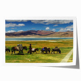 Extra large rolled print of a Tibetan landscape with vibrant floral elements, ideal for dining room wall art.