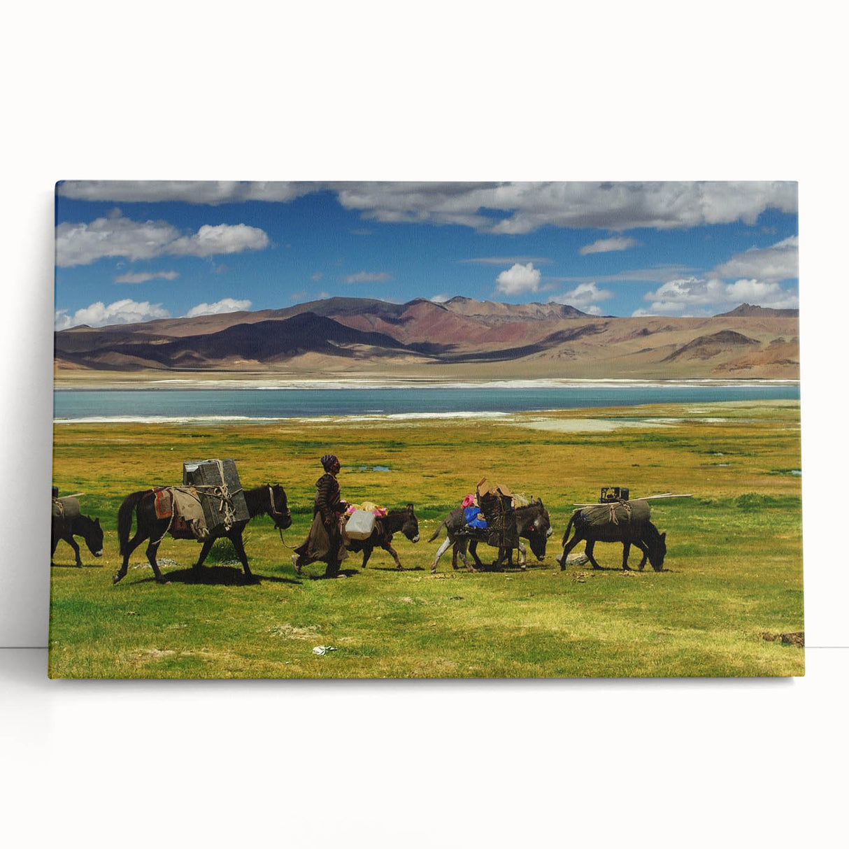 Black and white stretched canvas featuring a serene Tibet landscape, ideal for kitchen wall art or bedroom ambiance.