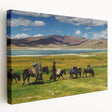 Large stretched canvas featuring a serene Tibetan landscape in muted earth tones, ideal for kitchen wall art.
