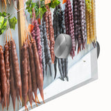 Large abstract wall art featuring a mid-century modernist design in muted earth tones on acrylic glass.