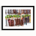 Extra large abstract art print with vibrant, colorful textures, framed in black, suitable for living room decor.