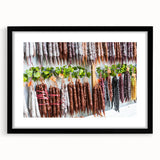 Extra large abstract art print with vibrant, colorful textures, framed in black, suitable for living room decor.