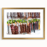 Extra large abstract art print featuring textured scenery of Georgia in Asia, with gold frame, ideal for living room decor.