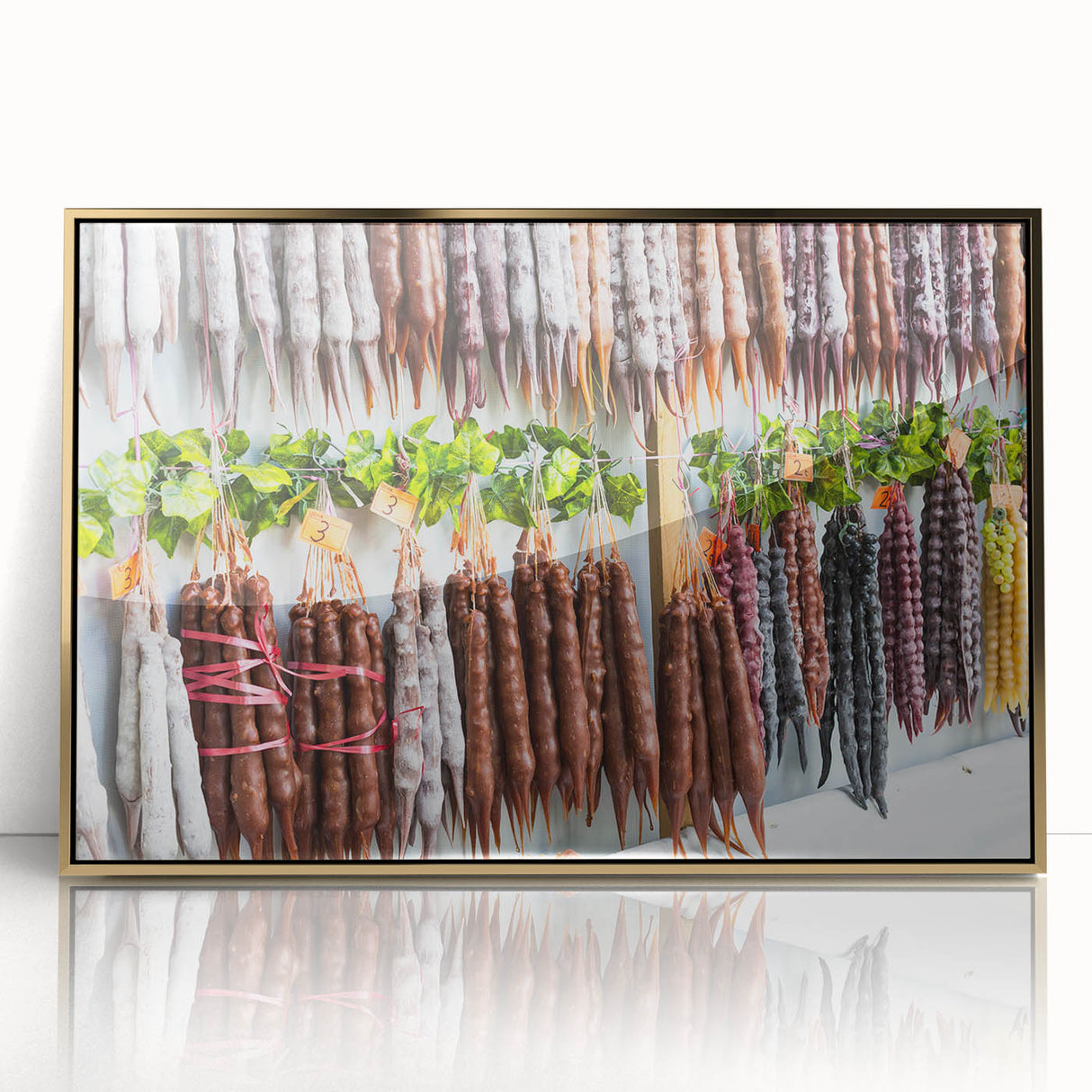 Large art print of a serene Georgian landscape in soft gold tones on framed acrylic, ideal for modern nursery wall decor.