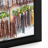 Extra large framed canvas depicting a textured, colorful Asian scenery in black, ideal for living room decor.