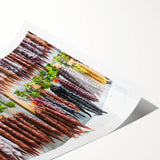 Extra large wall art featuring line art flowers in soft pastel shades on a rolled canvas, ideal for large living room decor.