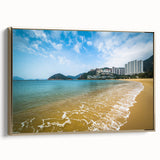 Framed canvas of vintage Hong Kong landscape in black and gold tones, ideal for bedroom wall art.