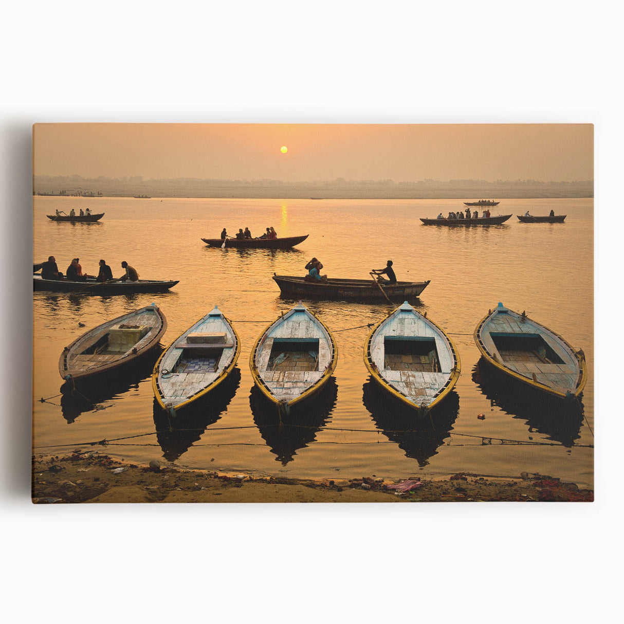 Black and white stretched canvas of Indian scenery, ideal for kitchen wall art.