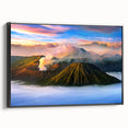 Black and white landscape art of an Indonesian scenery on framed canvas, suitable for bedroom decor.