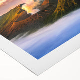 Art deco poster of an Indonesian landscape in muted earth tones on rolled canvas, suitable for dining room decor.