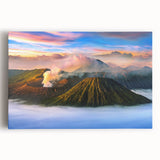 Large black and white stretched canvas of an Indonesian landscape, ideal for kitchen wall art.