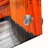 Large abstract wall art depicting a Kyoto scenery in muted earth tones on acrylic glass, ideal for dining room ambiance.