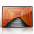 Large abstract wall art depicting a stylized Kyoto scenery in muted earth tones on a framed acrylic.