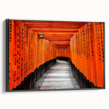 Black and white framed canvas featuring a vintage Kyoto landscape, ideal for bedroom wall decor.