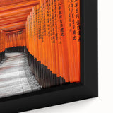 Black wall art featuring a textured depiction of Kyoto with vibrant colors on a framed canvas.