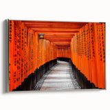Framed canvas of a vintage-style Japanese landscape painting, featuring vibrant colors on a black background.