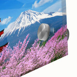 Large abstract depiction of Mount Fuji in pastel shades on acrylic glass, suitable for dining room art.