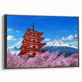 Black and white framed canvas of Mount Fuji with vintage poster art style, ideal for bedroom wall decor.