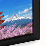 Extra large framed canvas featuring a textured depiction of Mount Fuji with a black foreground and colorful sky.